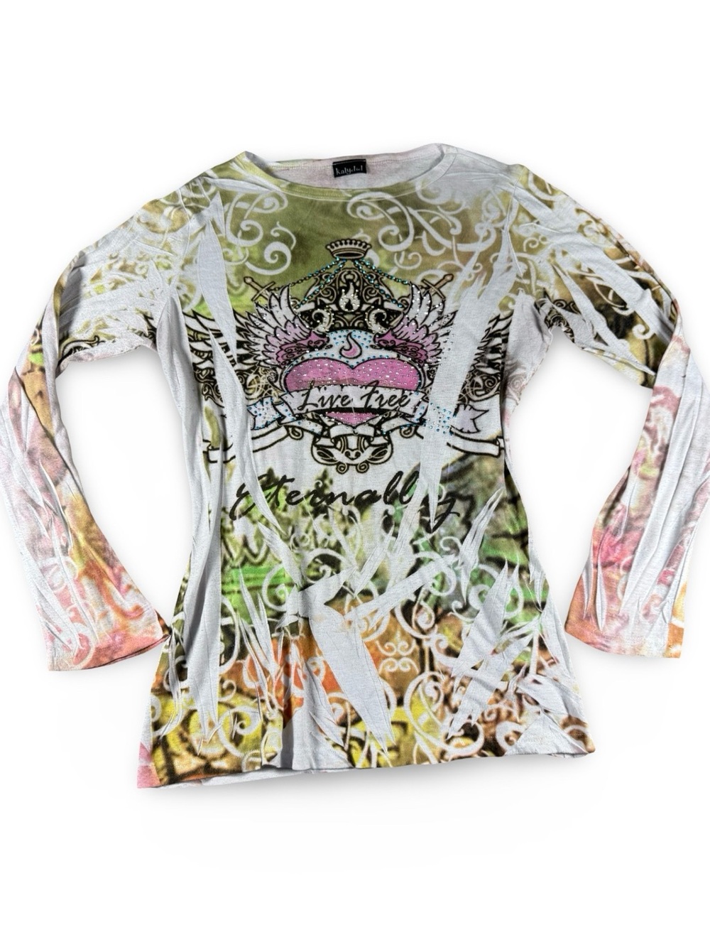 Katydid Graphic Long Sleeve Top Y2K 90's Grunge Soft Stretchy Shirt Medium Large
